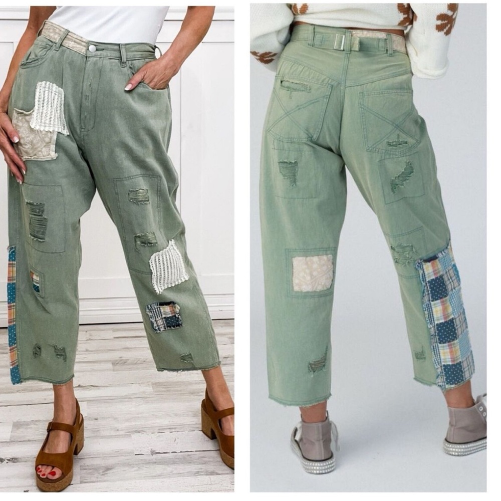 POL Green Patchwork Pants
